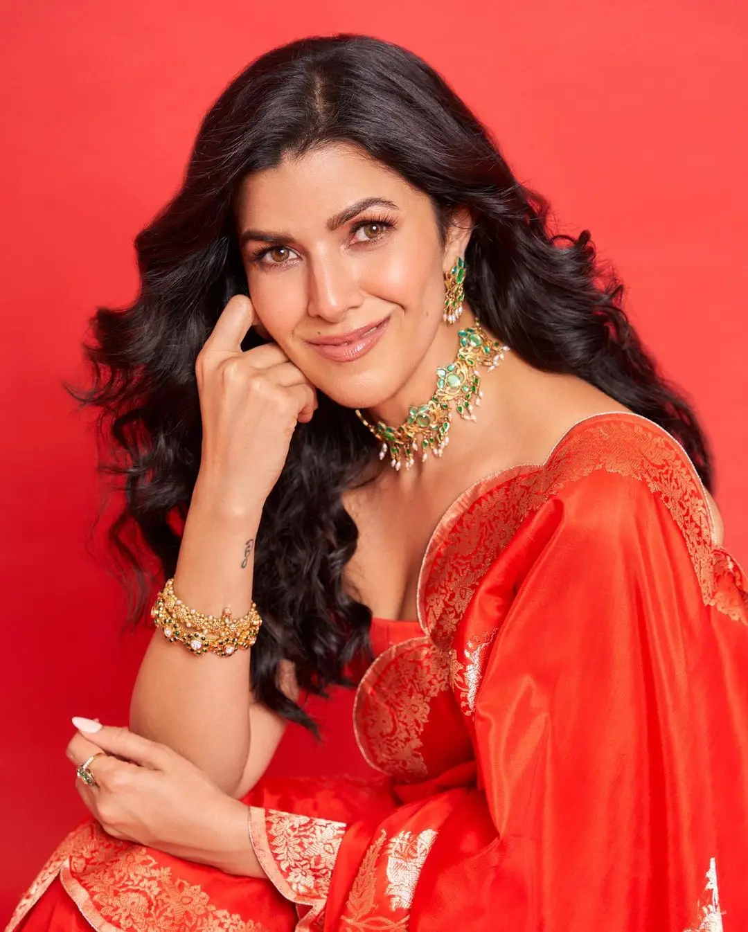 Bollywood Actress Nimrat Kaur Stills In Red Saree